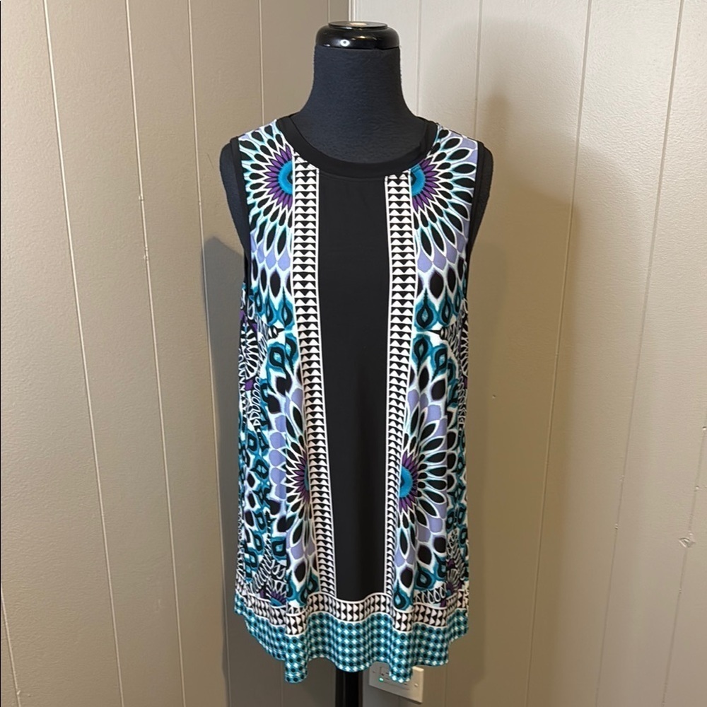 AGB Women’s Large Black and Blue Graphic Tank Top Relaxed Fit